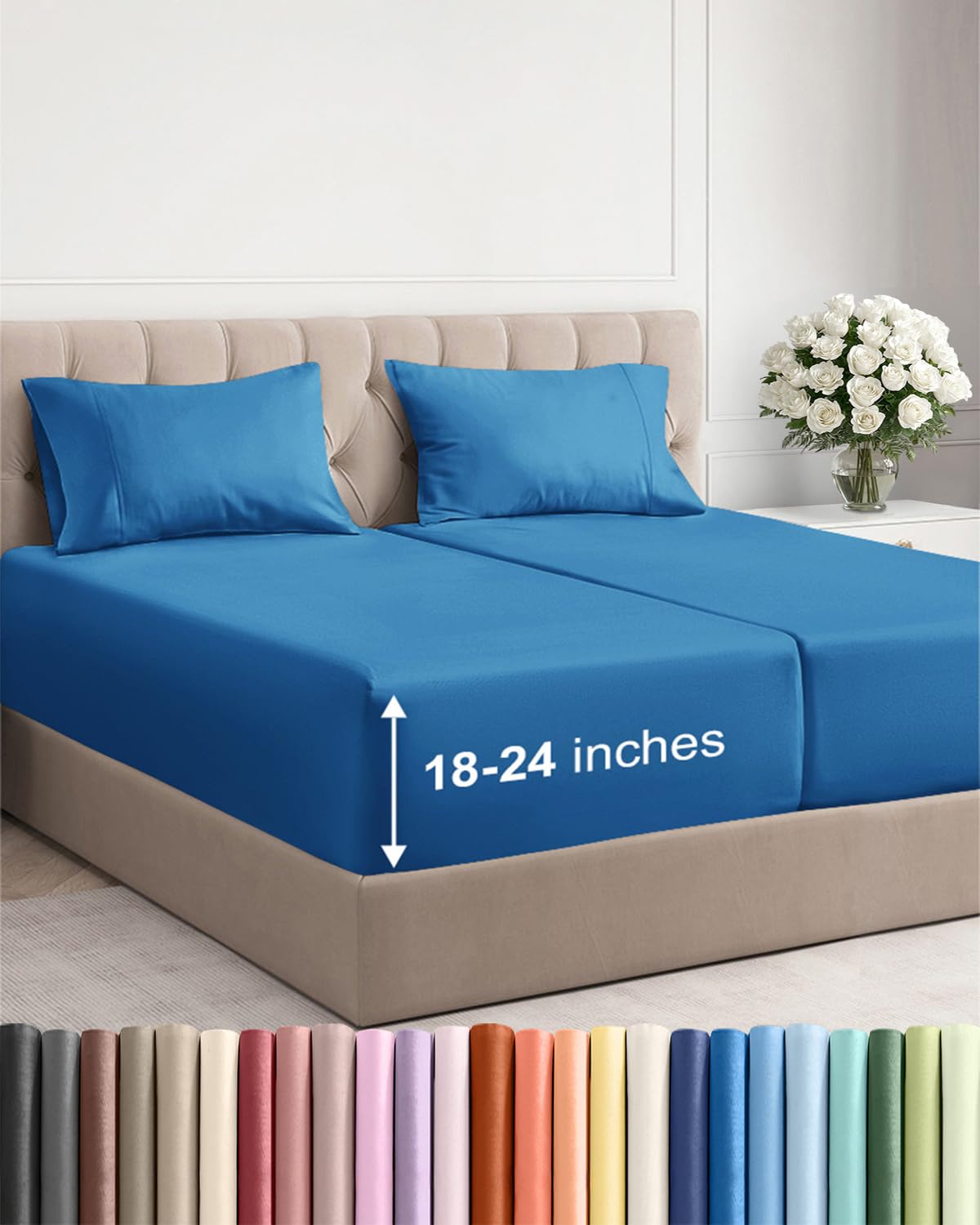 Bamboo Cooling Sheet Set Deep Pocket Breathable Bed Sheets 4 Piece