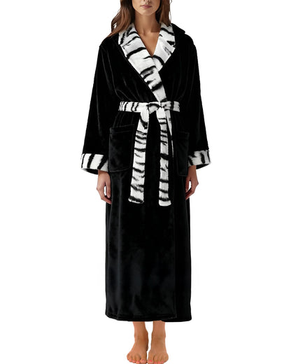 Plush Fleece Hooded Bathrobe Women Long Plus Size Soft Lounge Robe