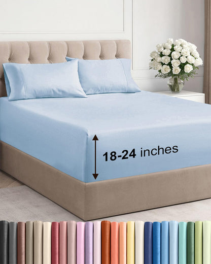 Bamboo Cooling Sheet Set Deep Pocket Breathable Bed Sheets 4 Piece