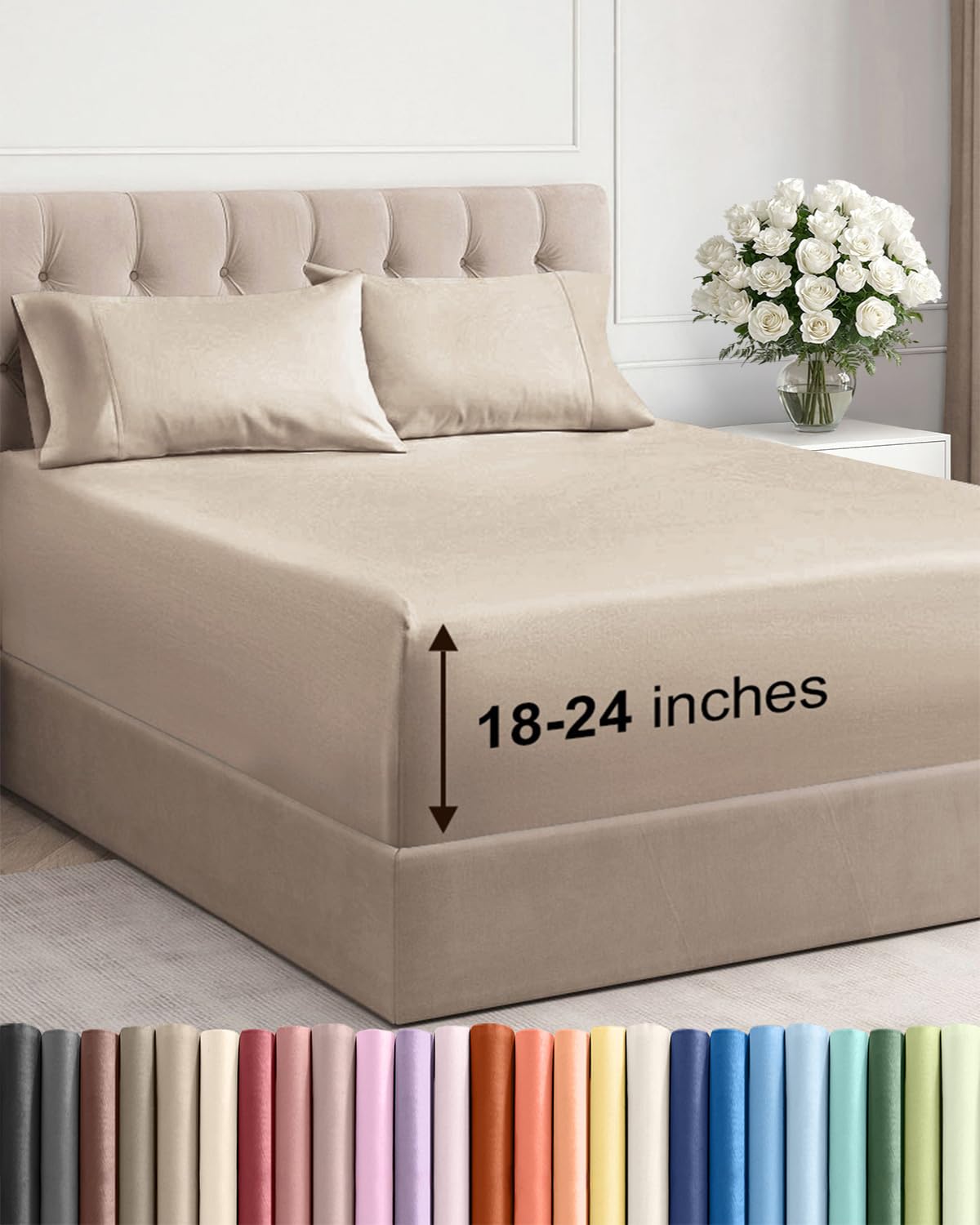 Bamboo Cooling Sheet Set Deep Pocket Breathable Bed Sheets 4 Piece