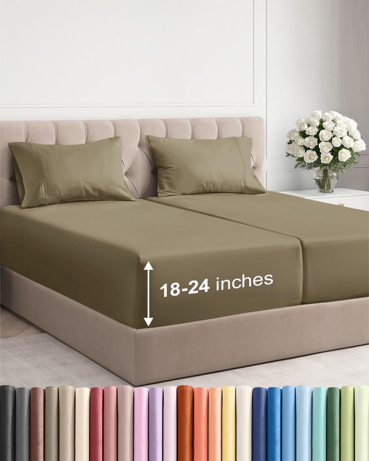 Bamboo Cooling Sheet Set Deep Pocket Breathable Bed Sheets 4 Piece