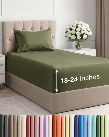 Bamboo Cooling Sheet Set Deep Pocket Breathable Bed Sheets 4 Piece