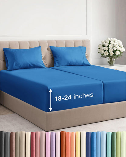 Bamboo Cooling Sheet Set Deep Pocket Breathable Bed Sheets 4 Piece