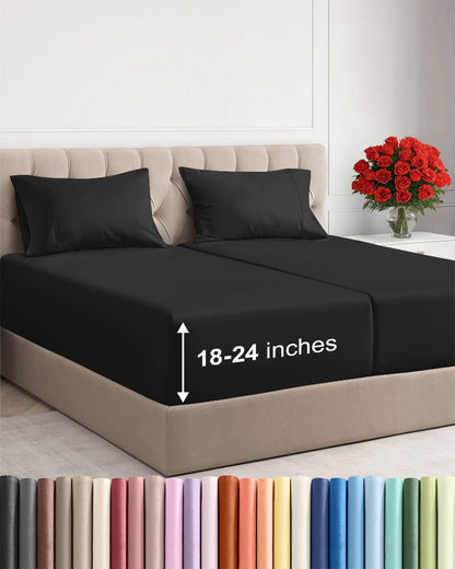 Bamboo Cooling Sheet Set Deep Pocket Breathable Bed Sheets 4 Piece