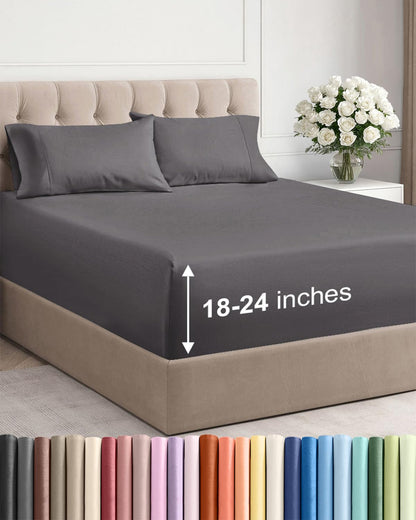 Bamboo Cooling Sheet Set Deep Pocket Breathable Bed Sheets 4 Piece