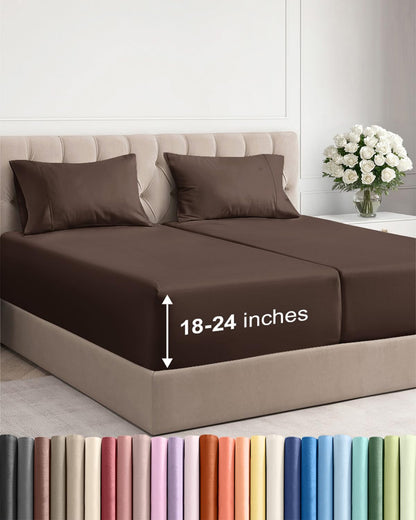 Bamboo Cooling Sheet Set Deep Pocket Breathable Bed Sheets 4 Piece