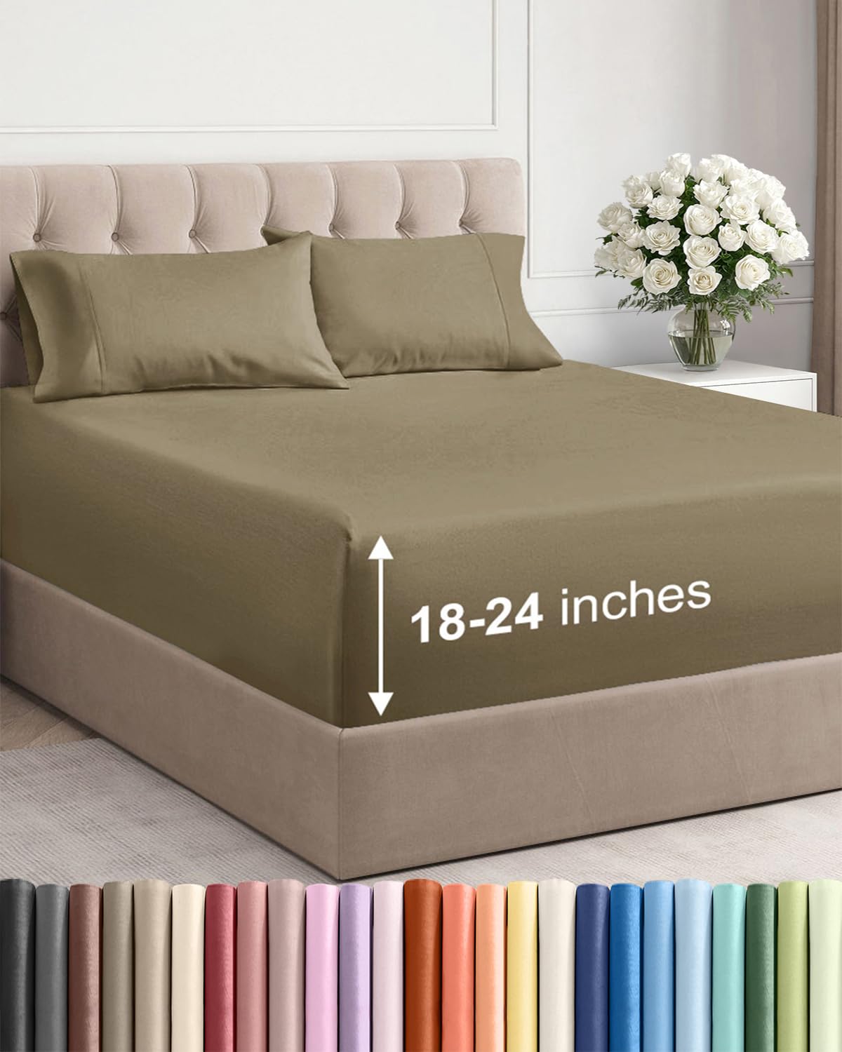 Bamboo Cooling Sheet Set Deep Pocket Breathable Bed Sheets 4 Piece