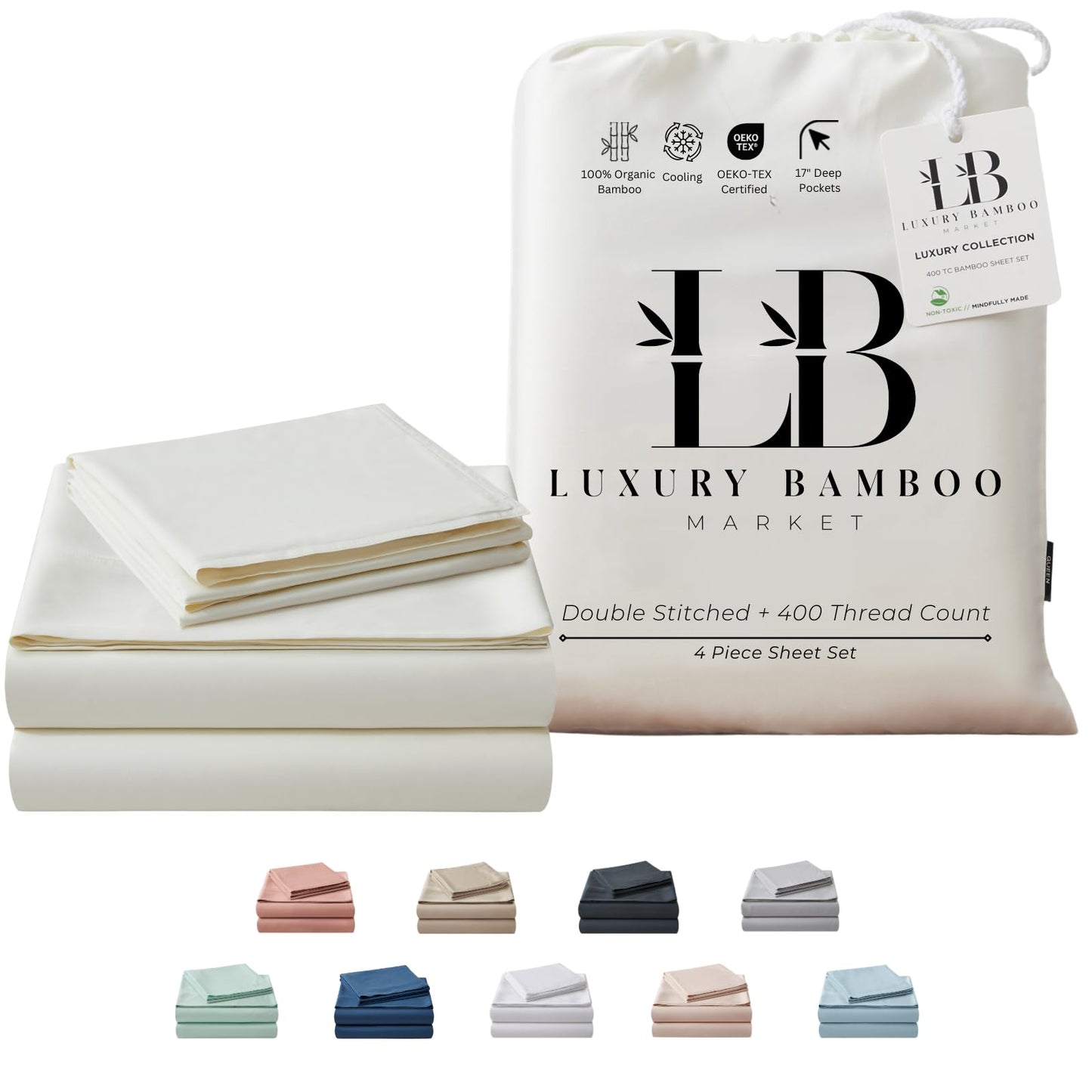 Bamboo Full Sheet Set Cooling Deep Pocket Ultra Soft Bedding