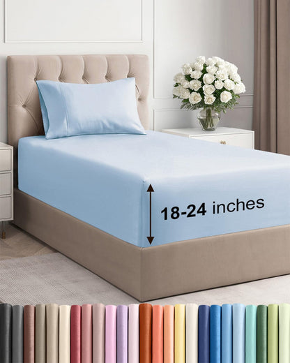 Bamboo Cooling Sheet Set Deep Pocket Breathable Bed Sheets 4 Piece