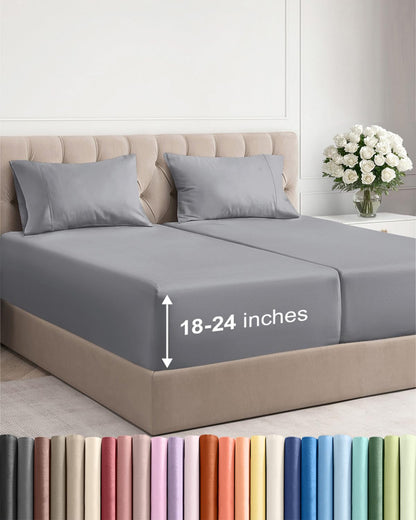 Bamboo Cooling Sheet Set Deep Pocket Breathable Bed Sheets 4 Piece