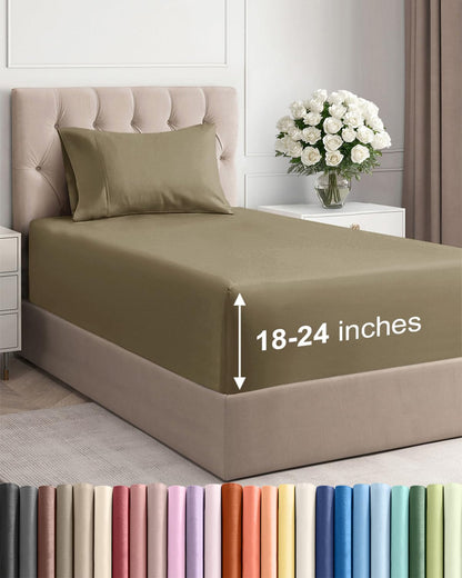 Bamboo Cooling Sheet Set Deep Pocket Breathable Bed Sheets 4 Piece