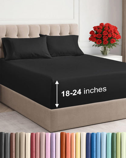 Bamboo Cooling Sheet Set Deep Pocket Breathable Bed Sheets 4 Piece