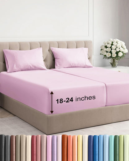 Bamboo Cooling Sheet Set Deep Pocket Breathable Bed Sheets 4 Piece