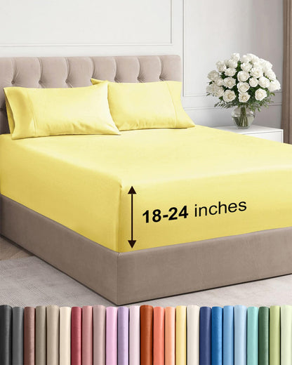 Bamboo Cooling Sheet Set Deep Pocket Breathable Bed Sheets 4 Piece