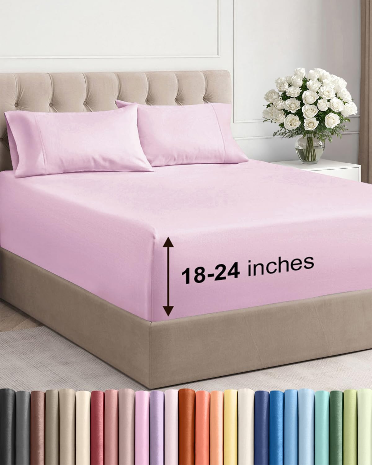 Bamboo Cooling Sheet Set Deep Pocket Breathable Bed Sheets 4 Piece