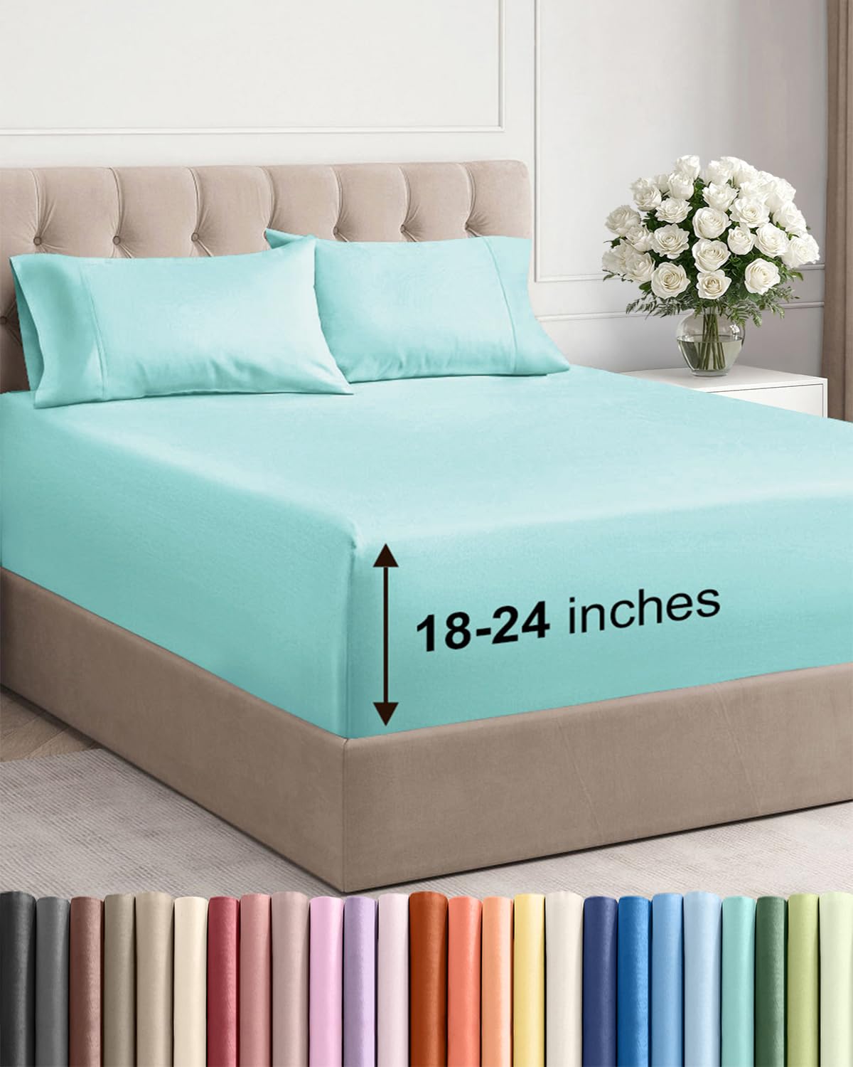 Bamboo Cooling Sheet Set Deep Pocket Breathable Bed Sheets 4 Piece
