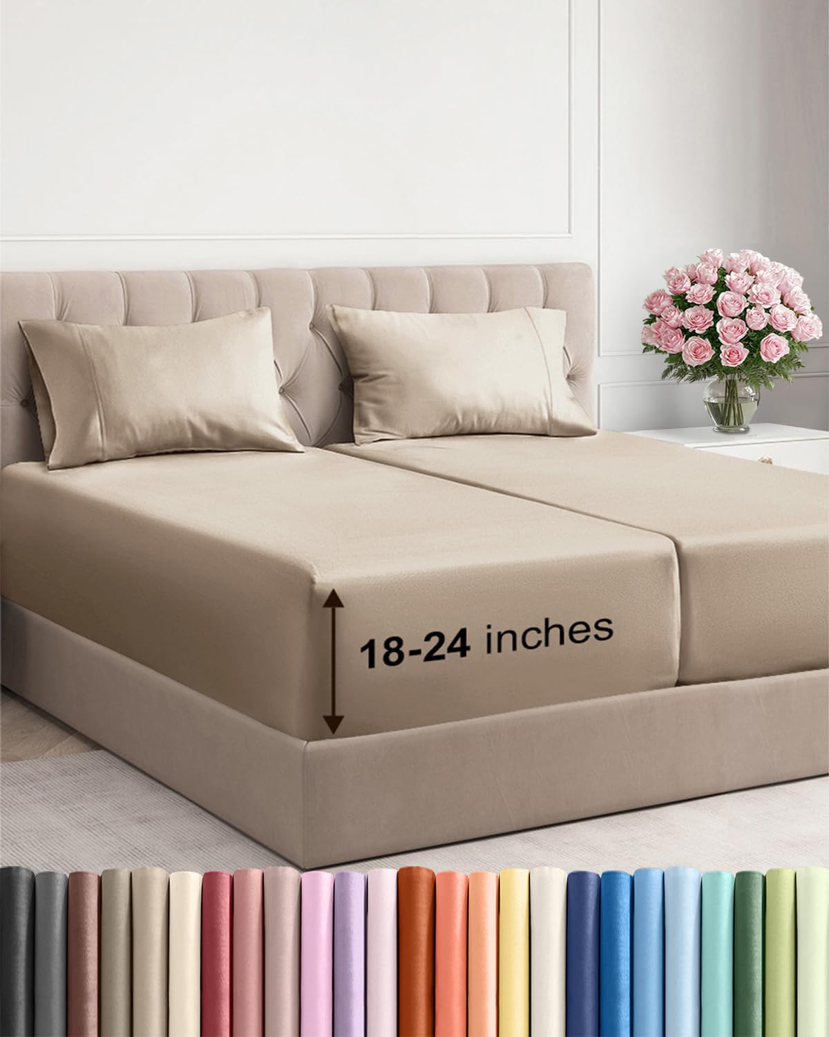 Bamboo Cooling Sheet Set Deep Pocket Breathable Bed Sheets 4 Piece