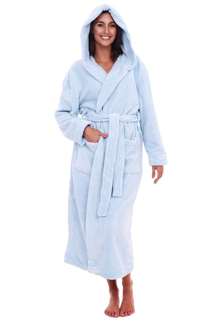 Plush Fleece Hooded Bathrobe Women Long Plus Size Soft Lounge Robe
