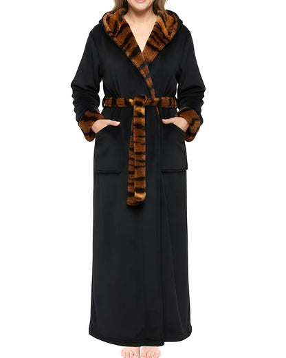 Plush Fleece Hooded Bathrobe Women Long Plus Size Soft Lounge Robe