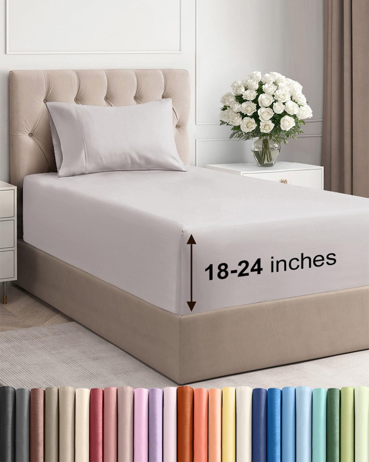 Bamboo Cooling Sheet Set Deep Pocket Breathable Bed Sheets 4 Piece