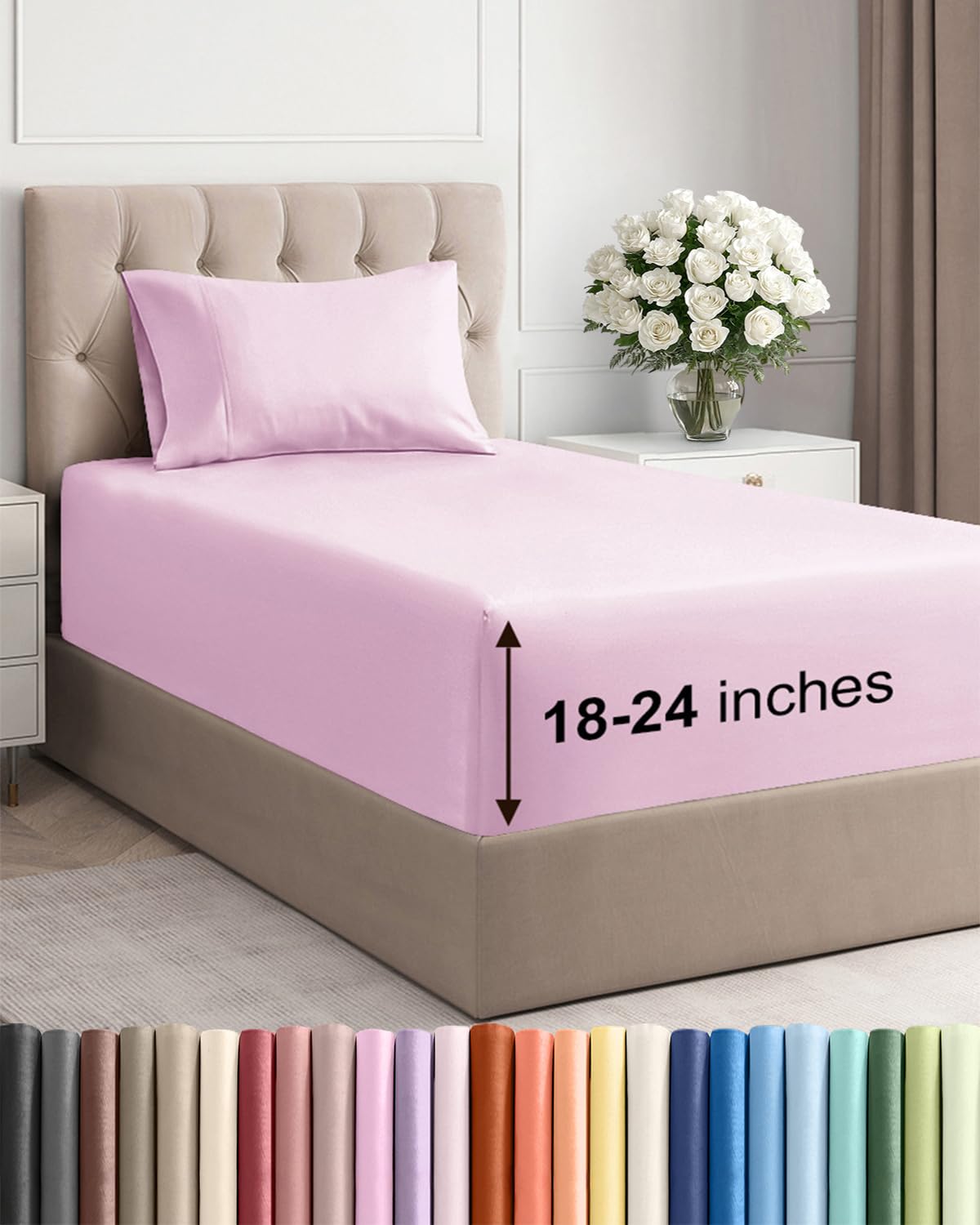 Bamboo Cooling Sheet Set Deep Pocket Breathable Bed Sheets 4 Piece