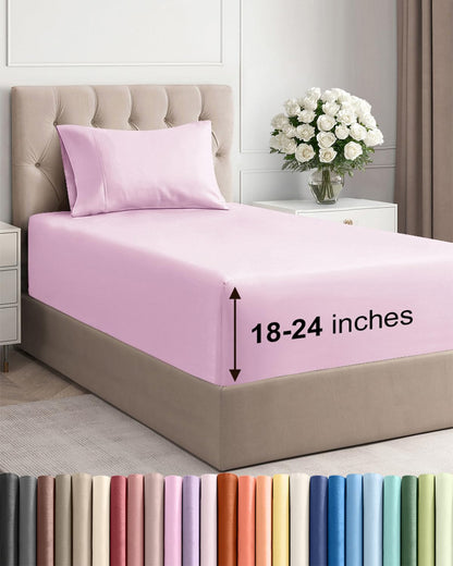 Bamboo Cooling Sheet Set Deep Pocket Breathable Bed Sheets 4 Piece