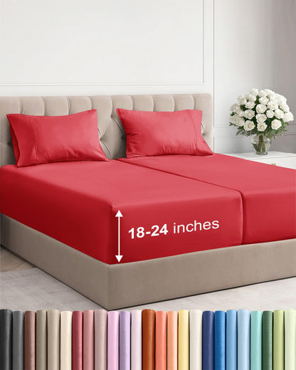 Bamboo Cooling Sheet Set Deep Pocket Breathable Bed Sheets 4 Piece