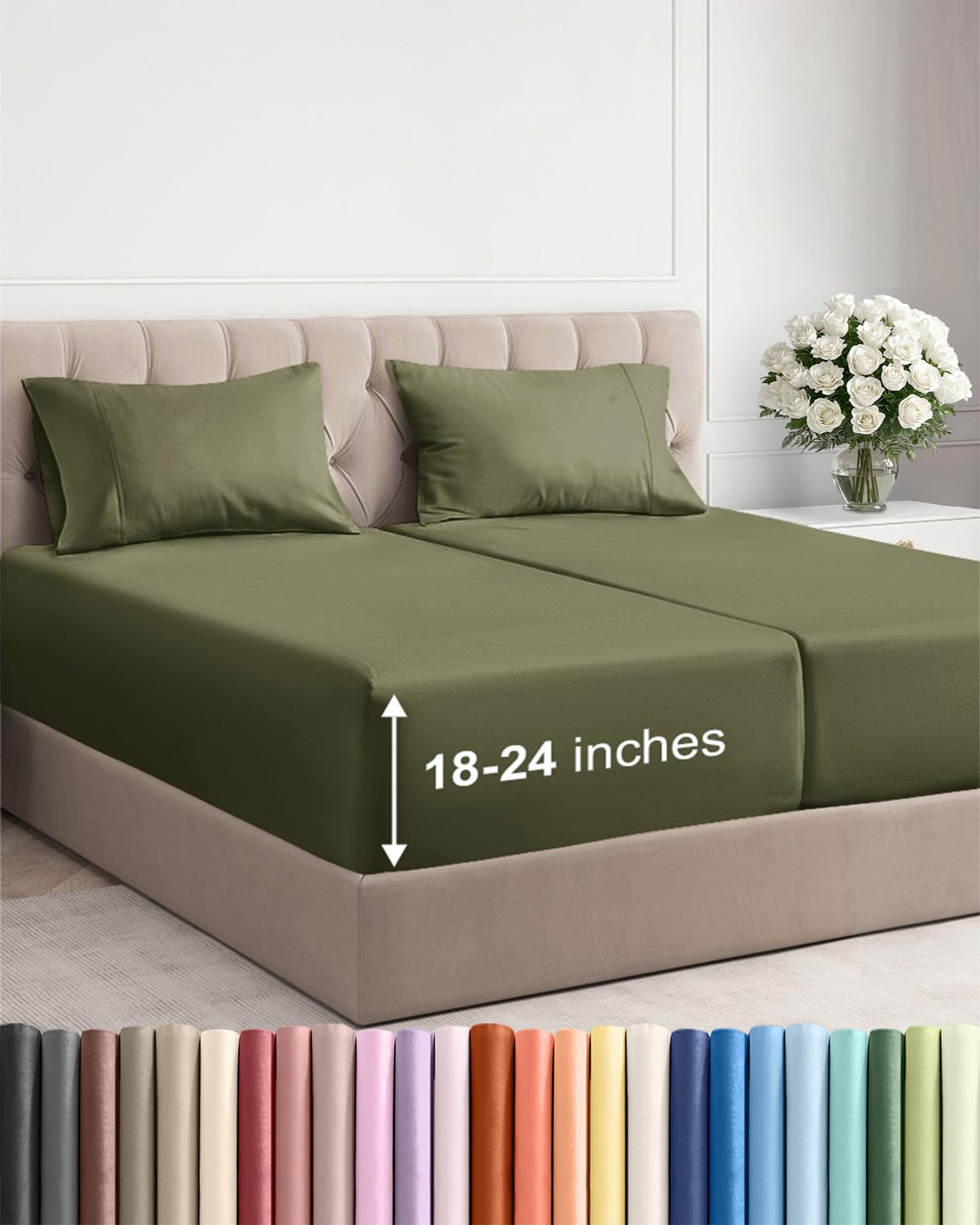Bamboo Cooling Sheet Set Deep Pocket Breathable Bed Sheets 4 Piece