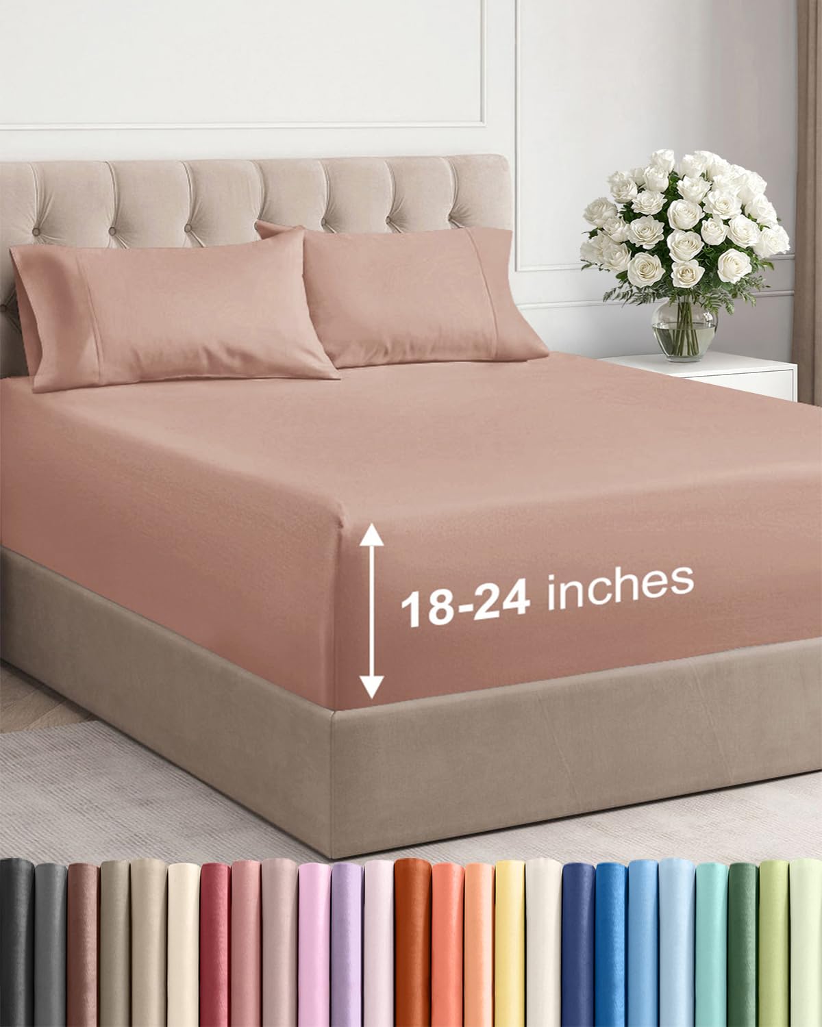 Bamboo Cooling Sheet Set Deep Pocket Breathable Bed Sheets 4 Piece
