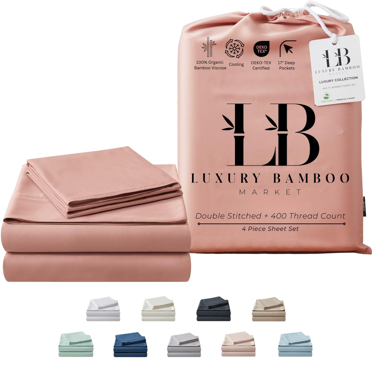 Bamboo Full Sheet Set Cooling Deep Pocket Ultra Soft Bedding