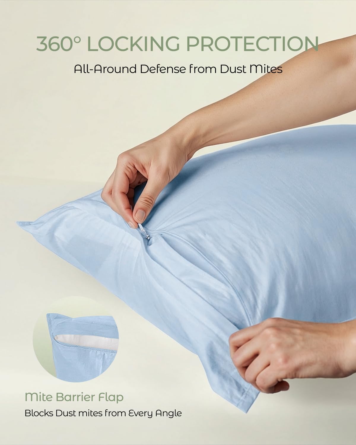 Cotton Zippered Pillow Protectors Bed Bug Proof Breathable Pillow Covers