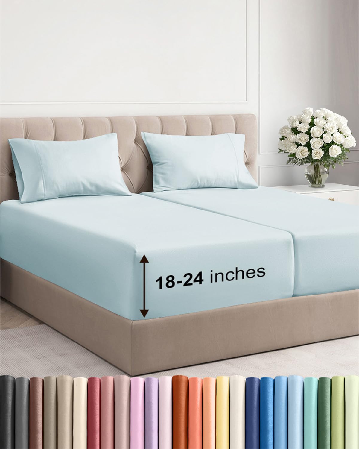 Bamboo Cooling Sheet Set Deep Pocket Breathable Bed Sheets 4 Piece