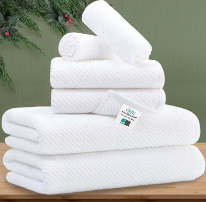 Cotton Bath Towel Set 6 Piece Soft Quick Dry Bathroom Towels Large Gift Set