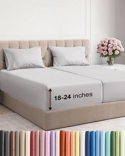 Bamboo Cooling Sheet Set Deep Pocket Breathable Bed Sheets 4 Piece
