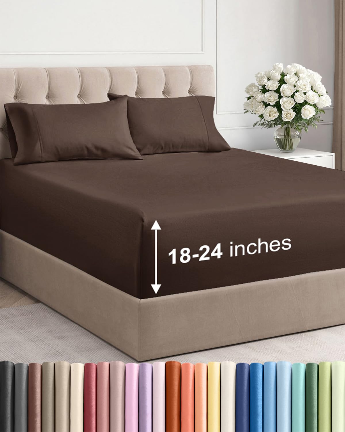 Bamboo Cooling Sheet Set Deep Pocket Breathable Bed Sheets 4 Piece
