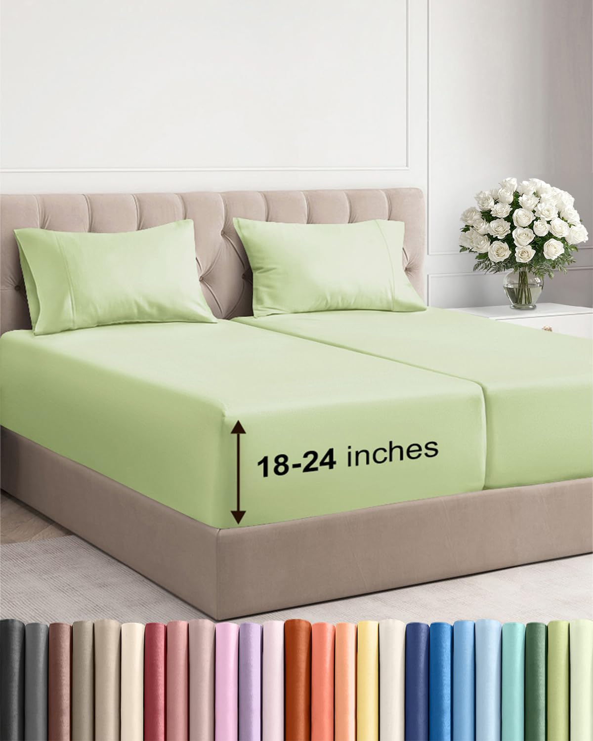 Bamboo Cooling Sheet Set Deep Pocket Breathable Bed Sheets 4 Piece