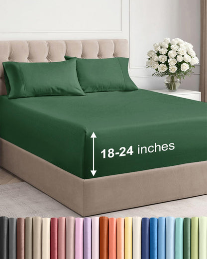 Bamboo Cooling Sheet Set Deep Pocket Breathable Bed Sheets 4 Piece