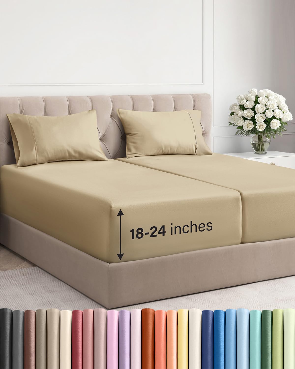 Bamboo Cooling Sheet Set Deep Pocket Breathable Bed Sheets 4 Piece
