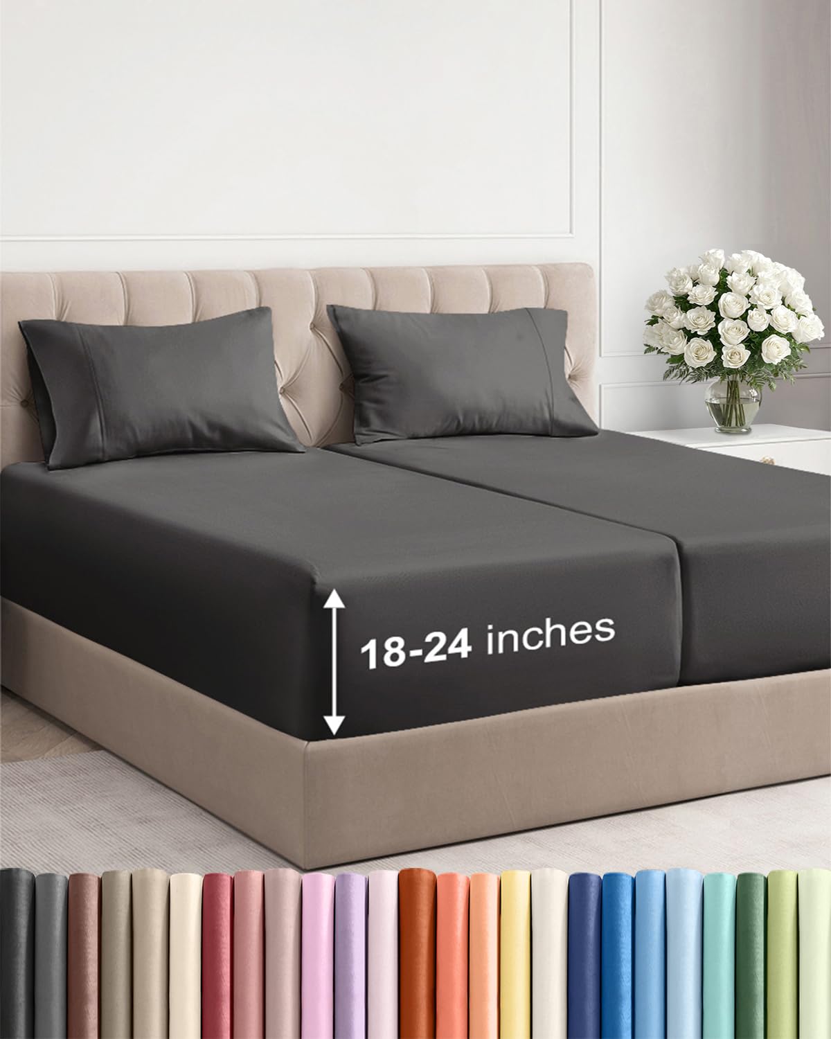 Bamboo Cooling Sheet Set Deep Pocket Breathable Bed Sheets 4 Piece