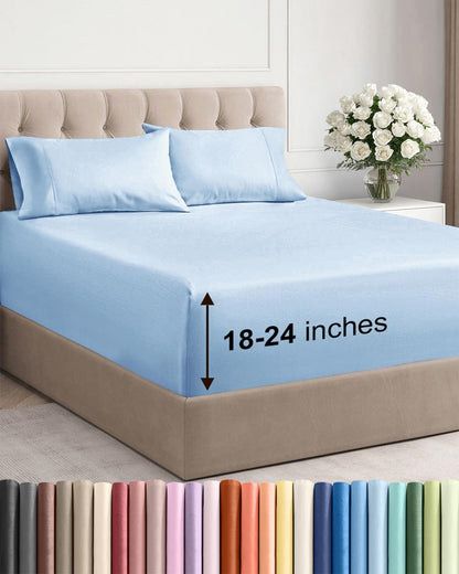 Bamboo Cooling Sheet Set Deep Pocket Breathable Bed Sheets 4 Piece