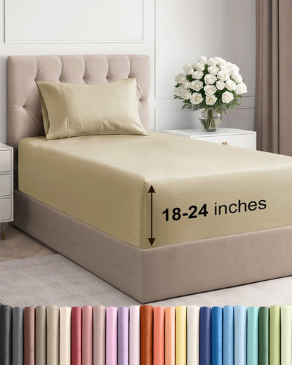 Bamboo Cooling Sheet Set Deep Pocket Breathable Bed Sheets 4 Piece
