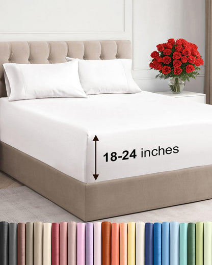 Bamboo Cooling Sheet Set Deep Pocket Breathable Bed Sheets 4 Piece