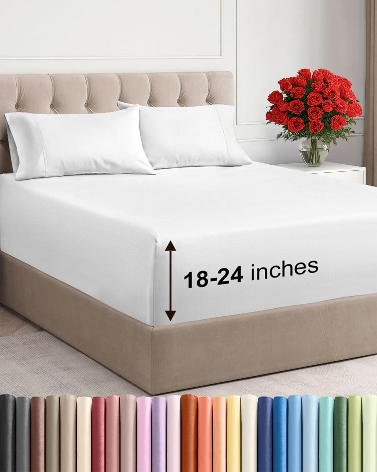 Bamboo Cooling Sheet Set Deep Pocket Breathable Bed Sheets 4 Piece