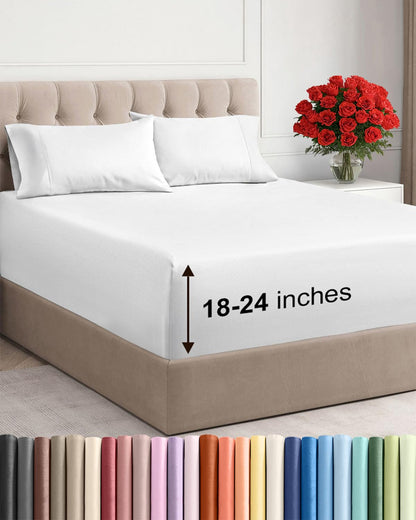 Bamboo Cooling Sheet Set Deep Pocket Breathable Bed Sheets 4 Piece