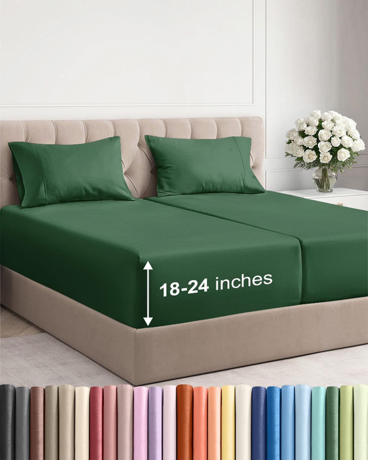 Bamboo Cooling Sheet Set Deep Pocket Breathable Bed Sheets 4 Piece