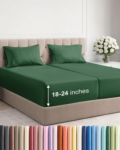 Bamboo Cooling Sheet Set Deep Pocket Breathable Bed Sheets 4 Piece