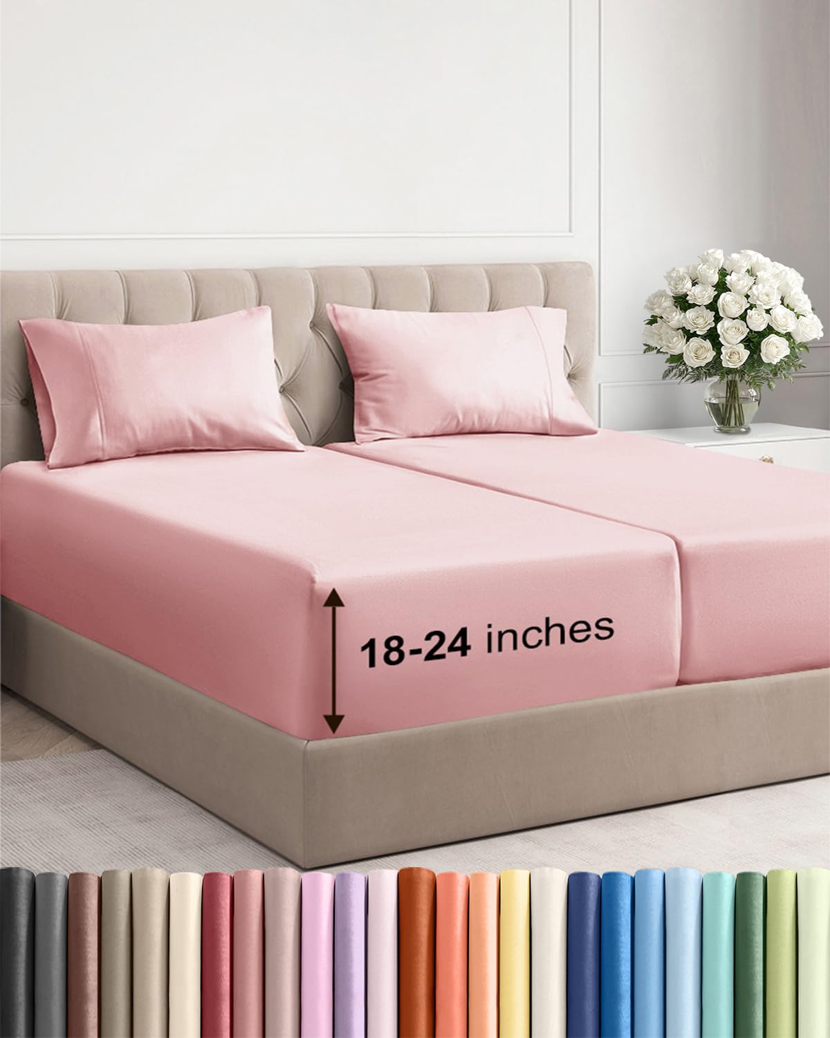 Bamboo Cooling Sheet Set Deep Pocket Breathable Bed Sheets 4 Piece