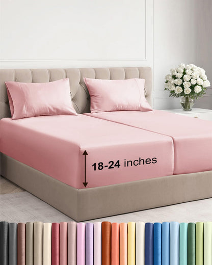Bamboo Cooling Sheet Set Deep Pocket Breathable Bed Sheets 4 Piece