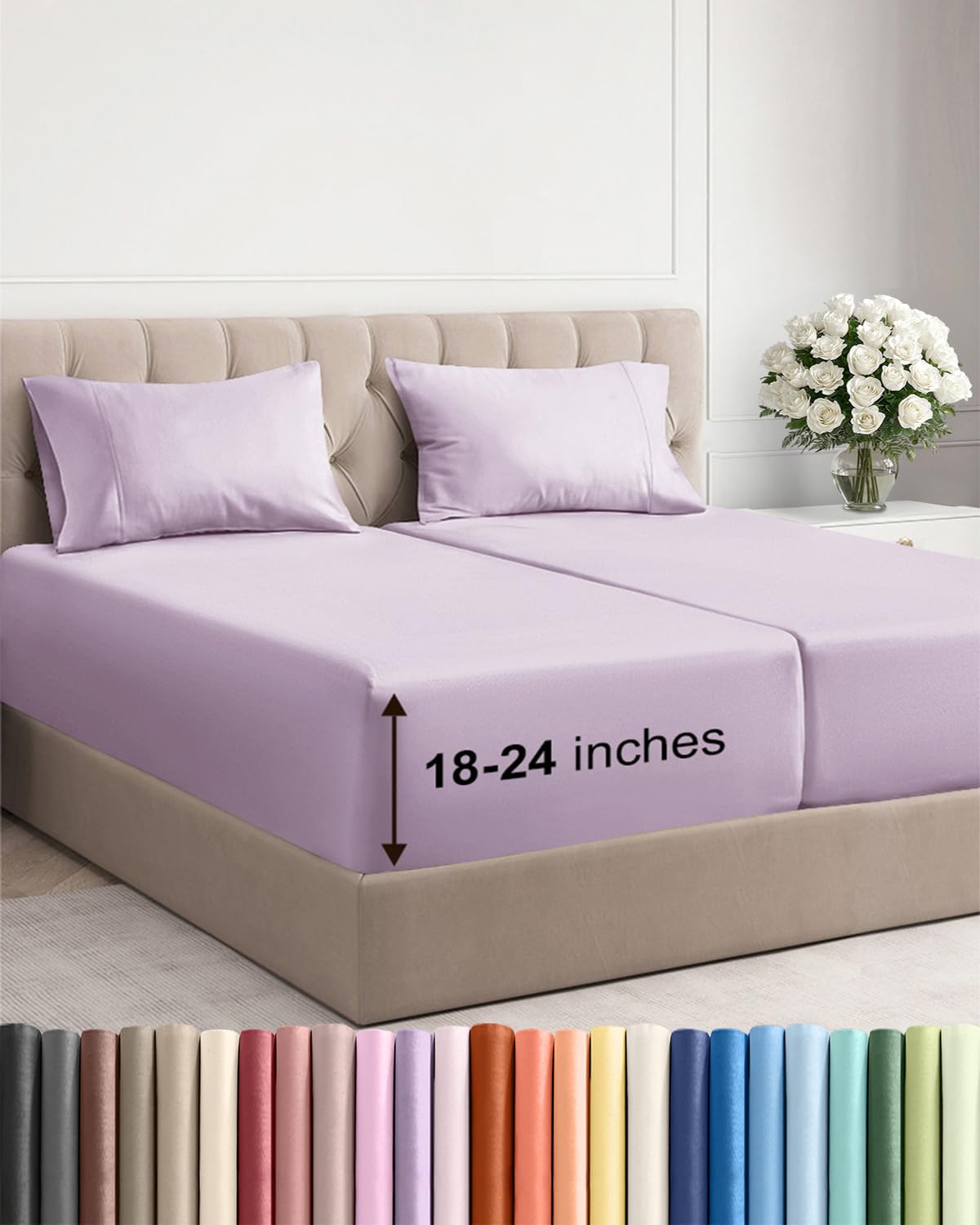 Bamboo Cooling Sheet Set Deep Pocket Breathable Bed Sheets 4 Piece
