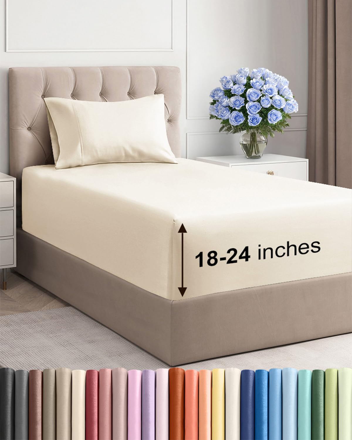 Bamboo Cooling Sheet Set Deep Pocket Breathable Bed Sheets 4 Piece